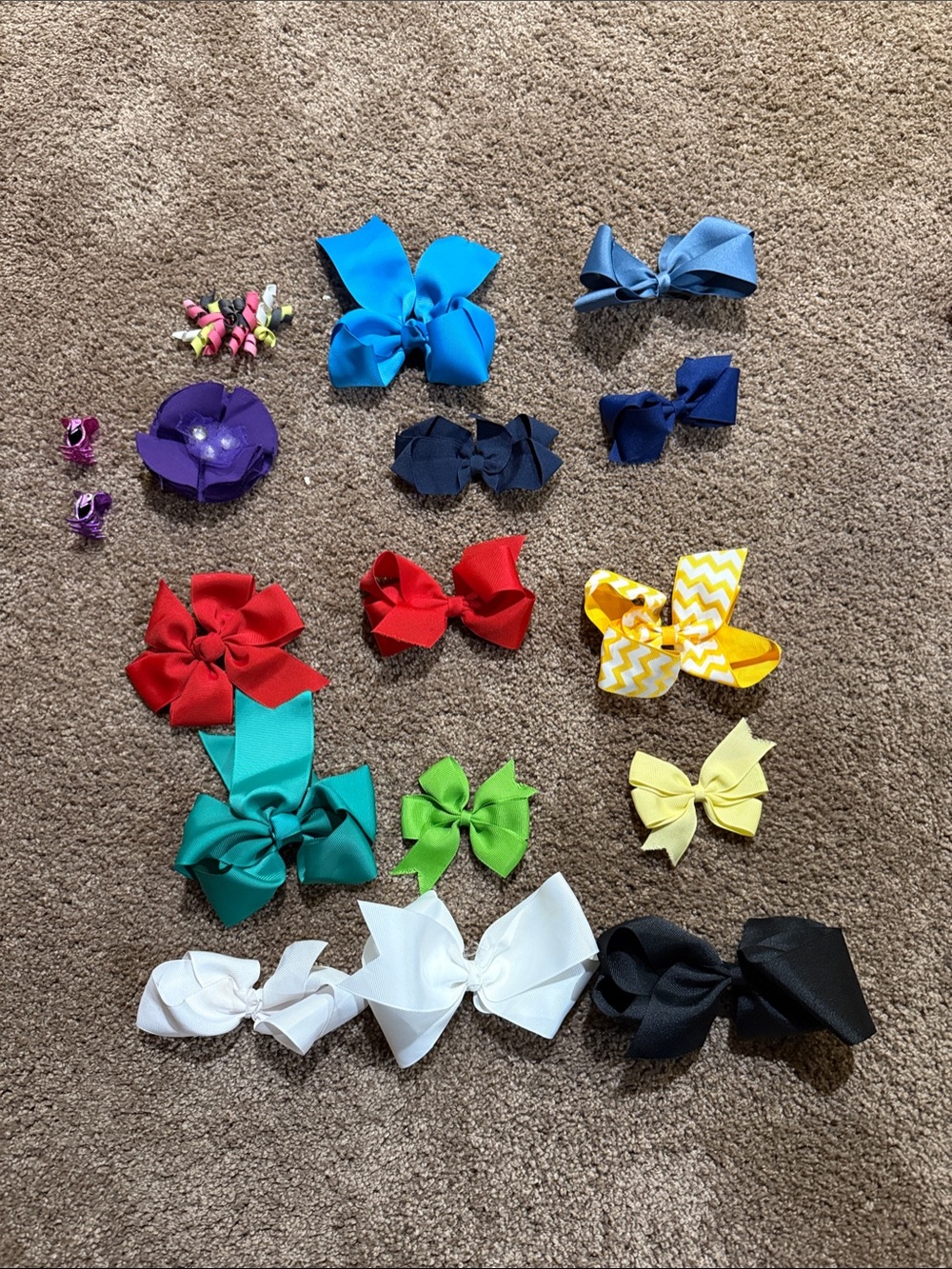 Kids Multicolor Hair Bow Set - Assorted Bright Ribbon Clips